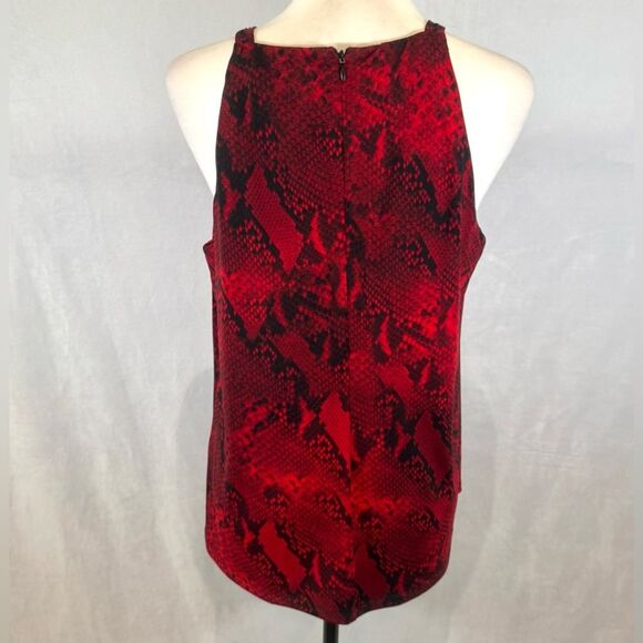 Calvin Klein red and black python snakeskin print pleated top size medium - Picture 3 of 6